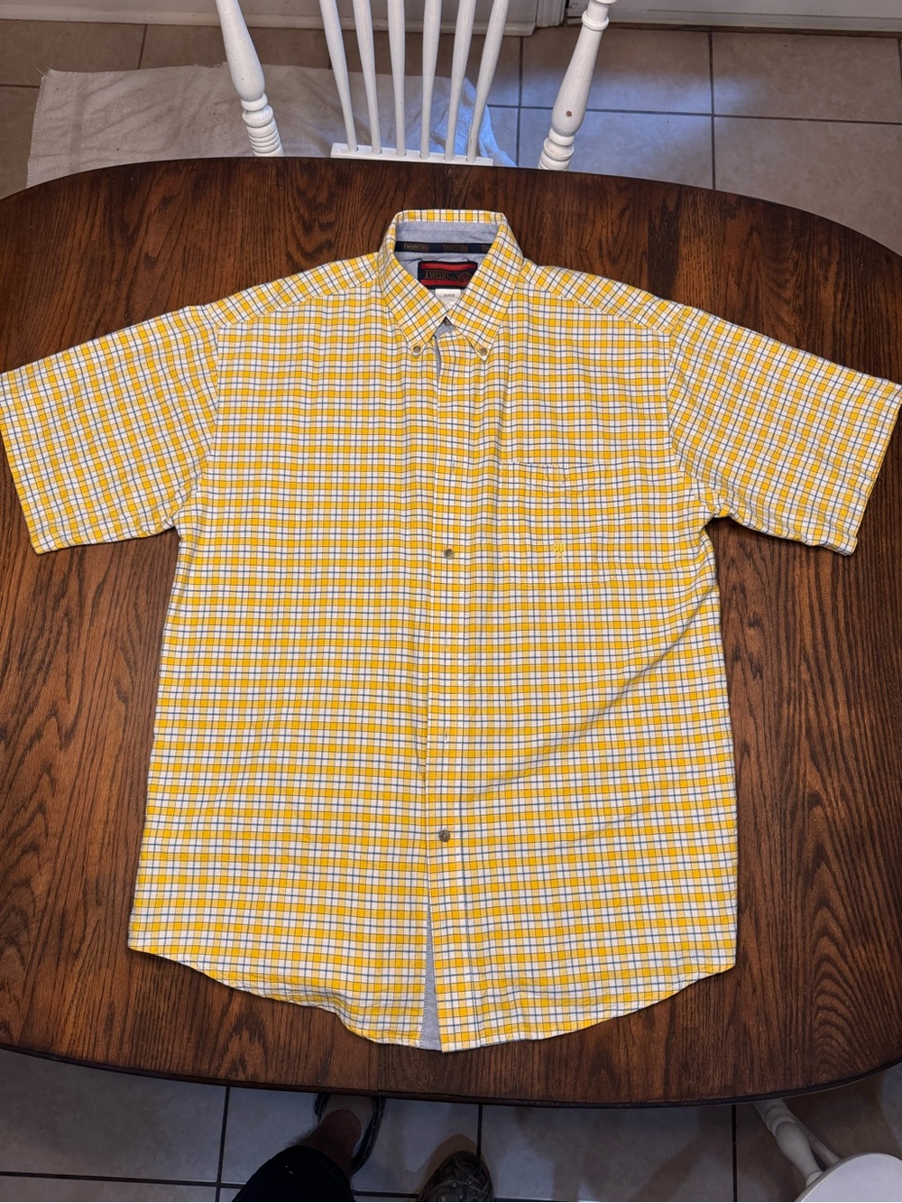 Twenty Yellow and White Plaid Short-Sleeve Button-Down Shirt